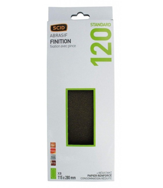 Patin abrasif avec fixation pince 115 x 280 mm - 14 trous - Grain 120 - SCID