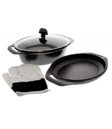Cocotte façon pierre - Avec maniques - Set de 3 pièces - 33.5 cm - PRADEL