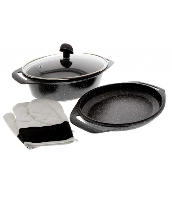 Cocotte façon pierre - Avec maniques - Set de 3 pièces - 33.5 cm - PRADEL
