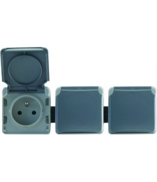 Triple prise avec terre précâblée + volet IP 55 Plexo - horizontal - Gris - LEGRAND