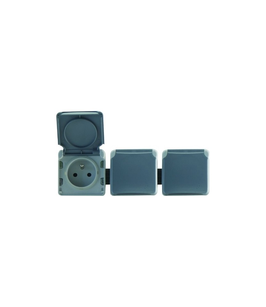 Triple prise avec terre précâblée + volet IP 55 Plexo - horizontal - Gris - LEGRAND Triple prise avec terre précâblée + volet IP 55 Plexo - horizontal - Gris - LEGRAND