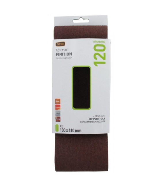 Bande pour ponçeuse - Grain 120 - 100 x 610 mm Lot de 3 pièces - SCID