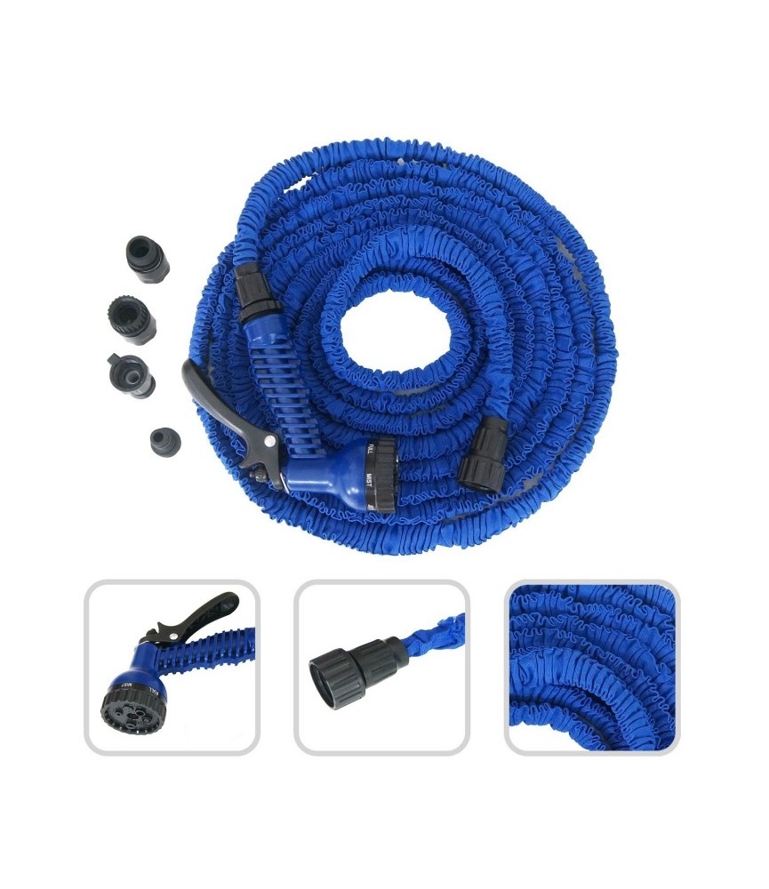 Tuyau d'arrossage extensible - Pistolet + 7 jets - 7.5 à 23 M - Bleu