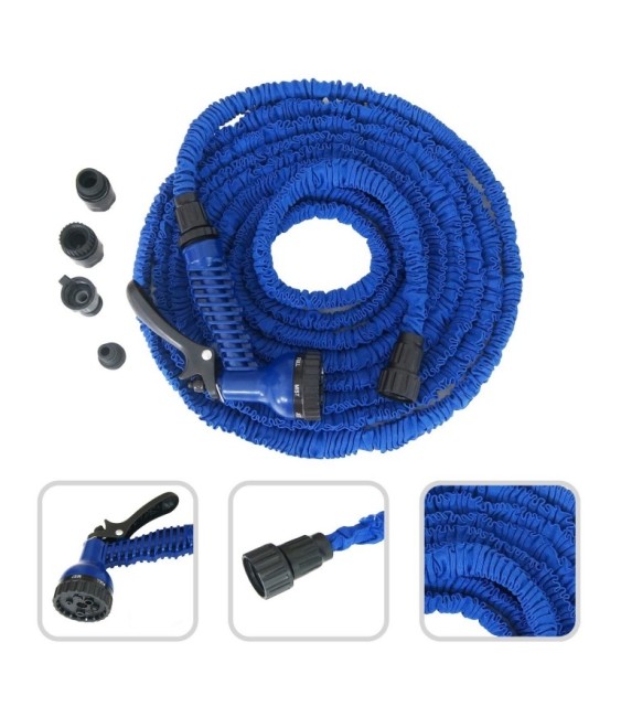 Tuyau d'arrossage extensible - Pistolet + 7 jets - 7.5 à 23 M - Bleu