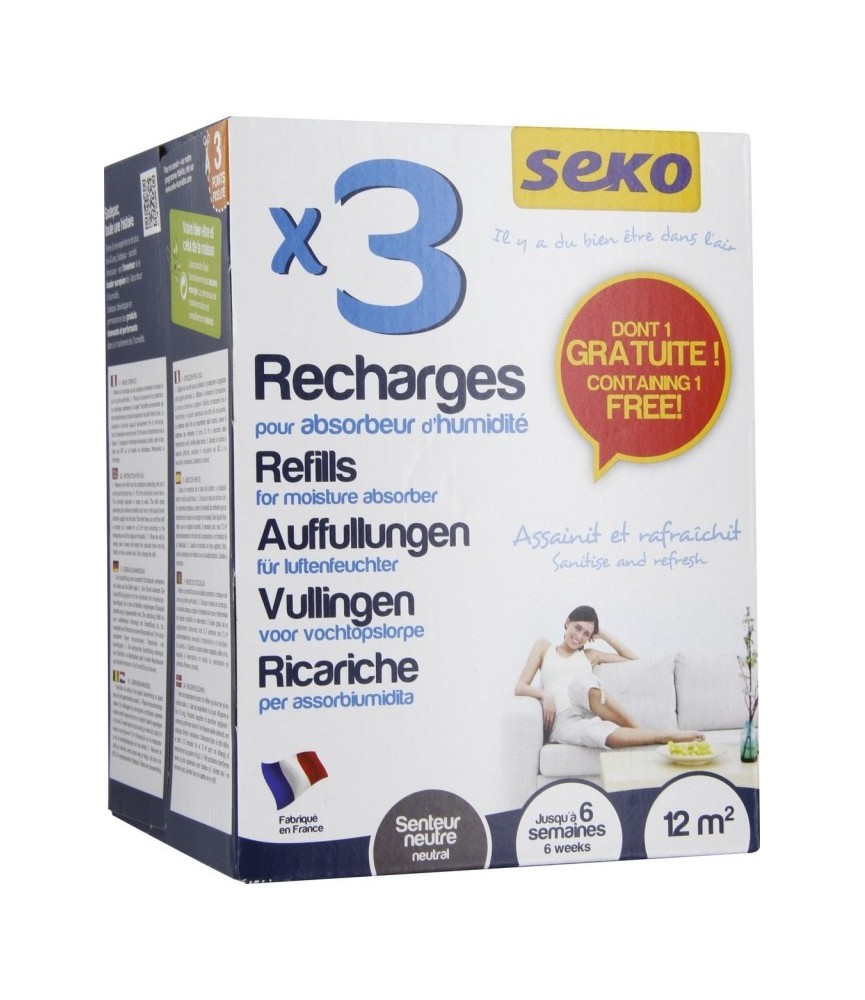 3 sachets de recharge pour absorbeur d'humidité - Parfum neutre - SEKO 3 sachets de recharge pour absorbeur d'humidité - Parfum neutre - SEKO