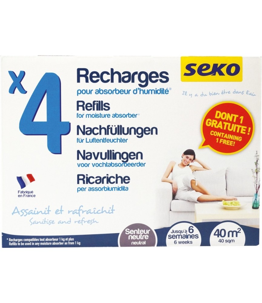 4 sachets de recharge pour absorbeur d'humidité - Parfum neutre - SEKO 4 sachets de recharge pour absorbeur d'humidité - Parfum neutre - SEKO