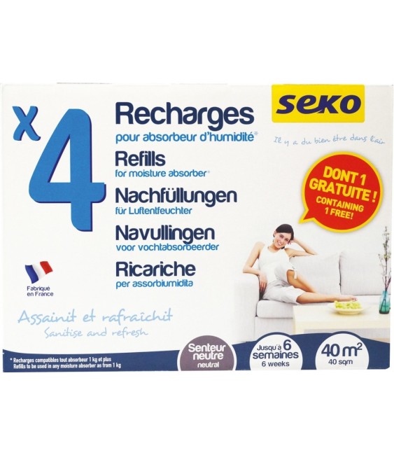 4 sachets de recharge pour absorbeur d'humidité - Parfum neutre - SEKO