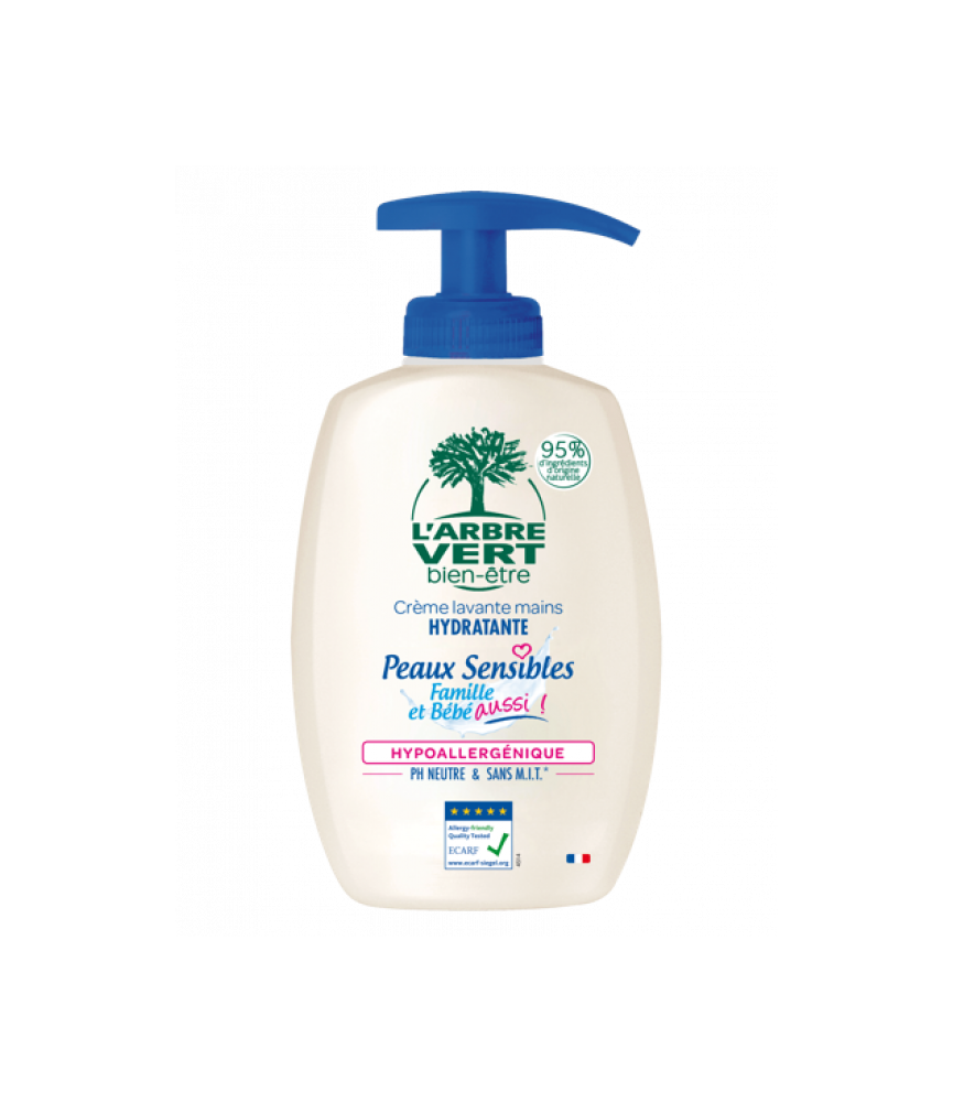 Crème lavante mains peaux sensibles - Bio - 300 ml - L'ARBRE VERT Crème lavante mains peaux sensibles - Bio - 300 ml - L'ARBRE VERT