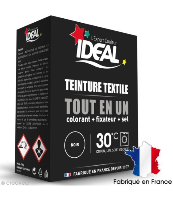 Teinture textile Tout en Un - Poudre - Noir - 350 Grs - IDEAL