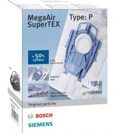 Sacs aspirateurs MegaAir SuperTex, type P - 4 sacs + 1 filtre - BOSCH
