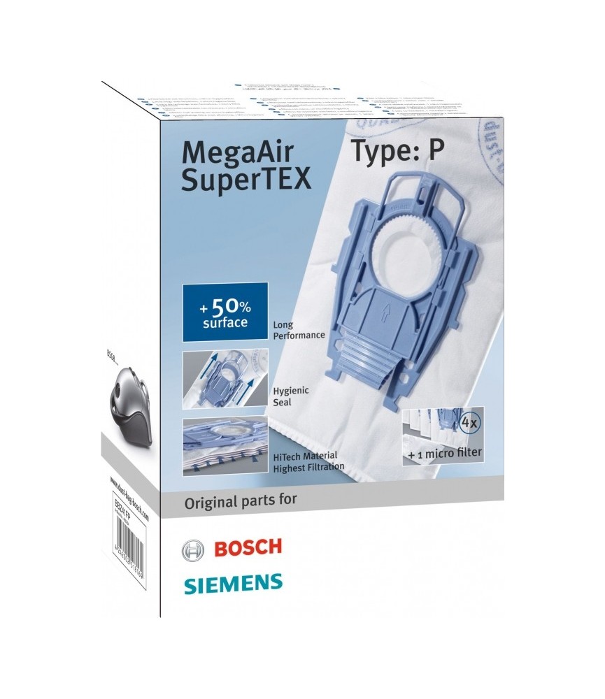 Sacs aspirateurs MegaAir SuperTex, type P - 4 sacs + 1 filtre - BOSCH Sacs aspirateurs MegaAir SuperTex, type P - 4 sacs + 1 filtre - BOSCH