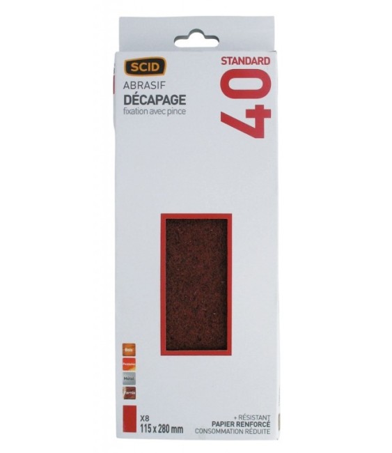 Patin fixation avec pince - 115 x 280 mm - Grain 40 - SCID
