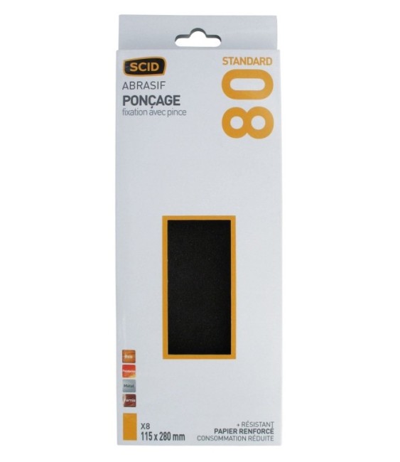 Patin fixation avec pince - 115 x 280 mm - Grain 80 - SCID