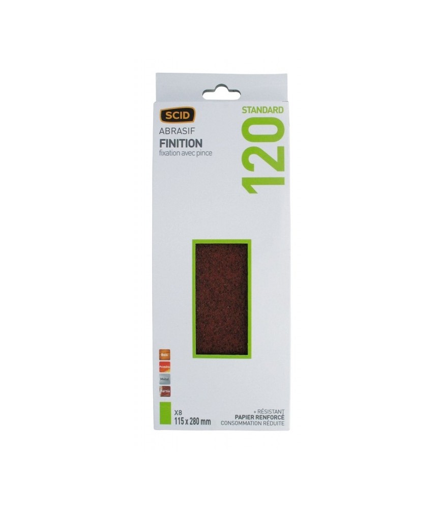 Patin fixation avec pince - 115 x 280 mm - Grain 120 - SCID Patin fixation avec pince - 115 x 280 mm - Grain 120 - SCID