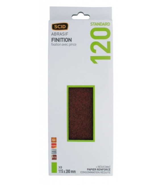 Patin fixation avec pince - 115 x 280 mm - Grain 120 - SCID