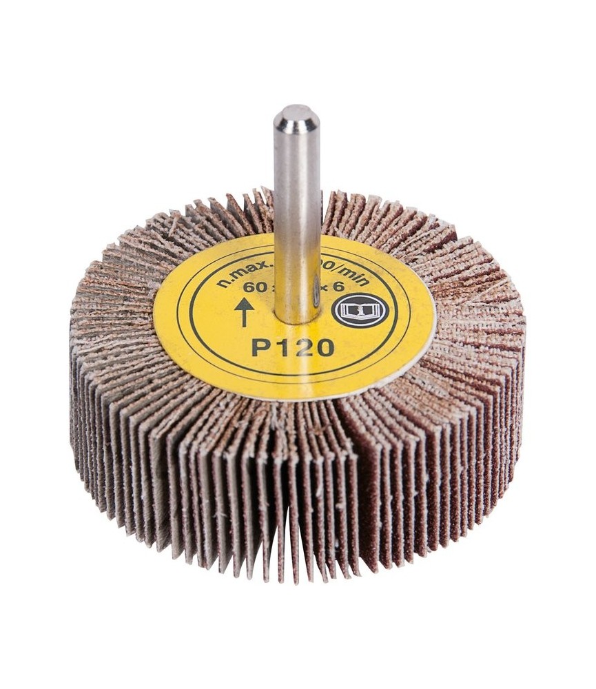 Roue abrasive à lamelles - Corindon - 60 mm sur tige - Grain 120 - SCID Roue abrasive à lamelles - Corindon - 60 mm sur tige - Grain 120 - SCID