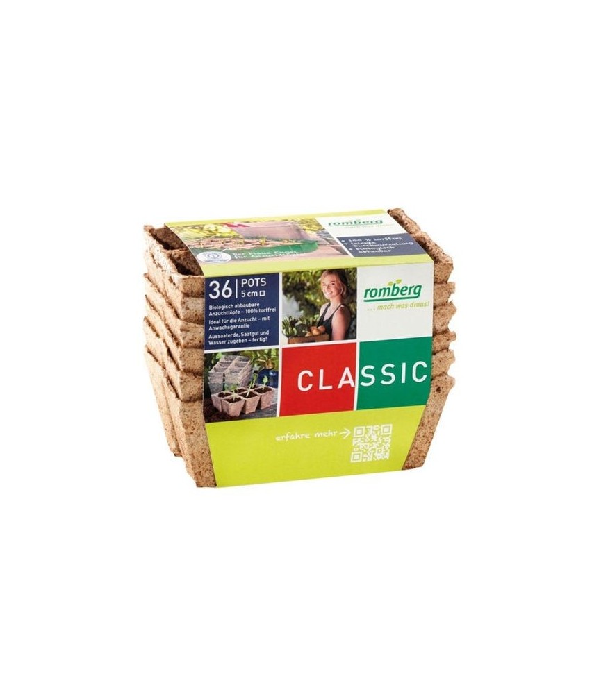 36 pots biodégradables de 5 cm de diamètre - Carré - 100 % biodégradables - Classic - ROMBERG