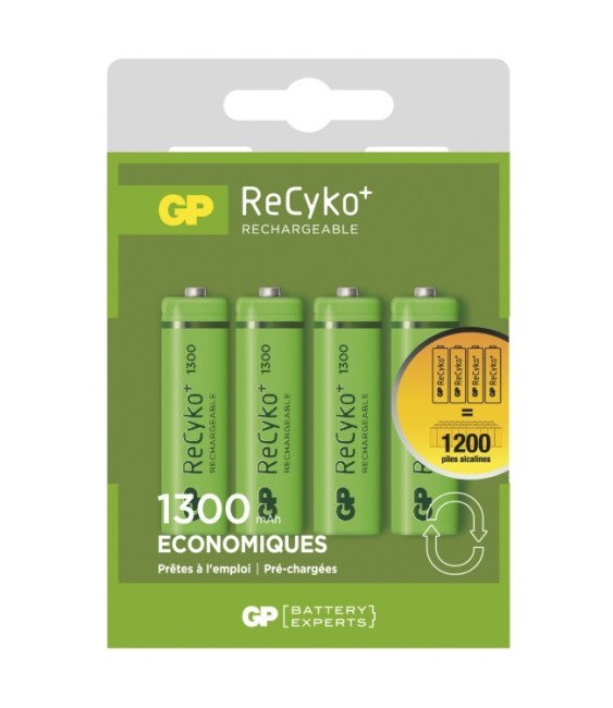 4 piles rechargeables - Recyko 130AAHCE-2FRB4 / AA - GP