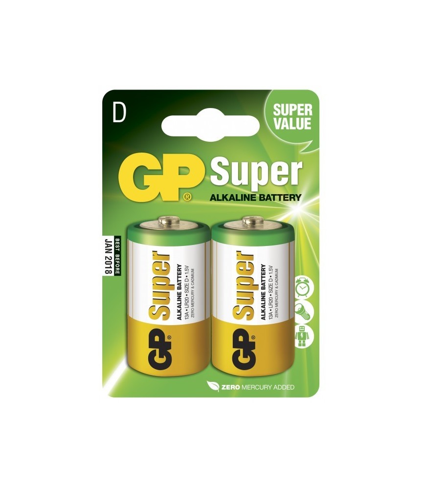2 Piles alcaline - Super - D-pile, 13A/LR20 - GP