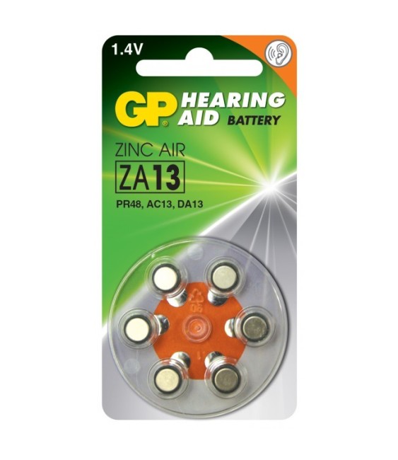 6 piles auditives - Zinc Air - ZA 13-D6 - GP