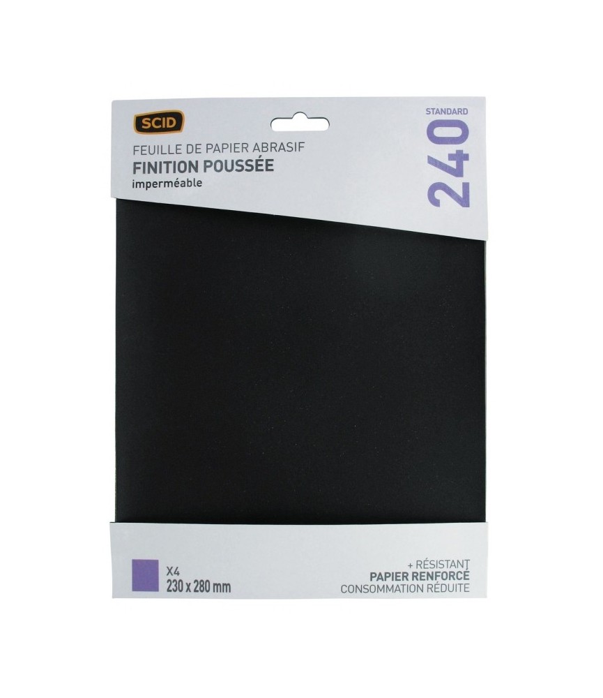 Papier abrasif imperméable - 230 x 280 mm - Grain 1000 - Lot de 4 - SCID
