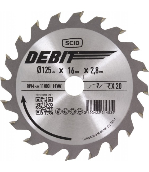 Lame de scie circulaire au carbure - 20 dents - Diamètre 125 - Alésage 16 - SCID