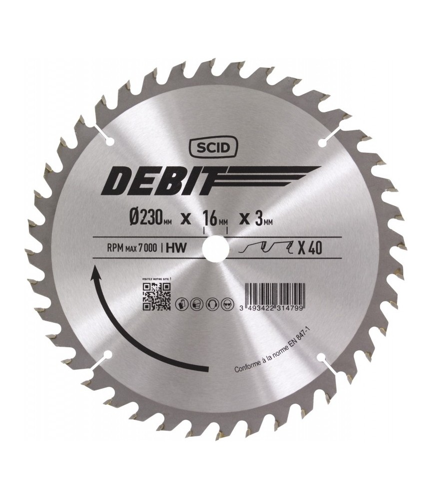 Lame de scie circulaire au carbure - 40 dents - Diamètre 230 - Alésage 16 - SCID