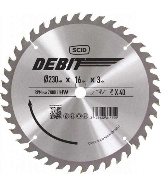 Lame de scie circulaire au carbure - 40 dents - Diamètre 230 - Alésage 16 - SCID
