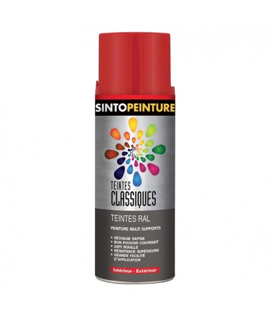 Peinture multi-supports - Teintes classiques RAL - Rouge feu brillant - 400 ml - SINTO