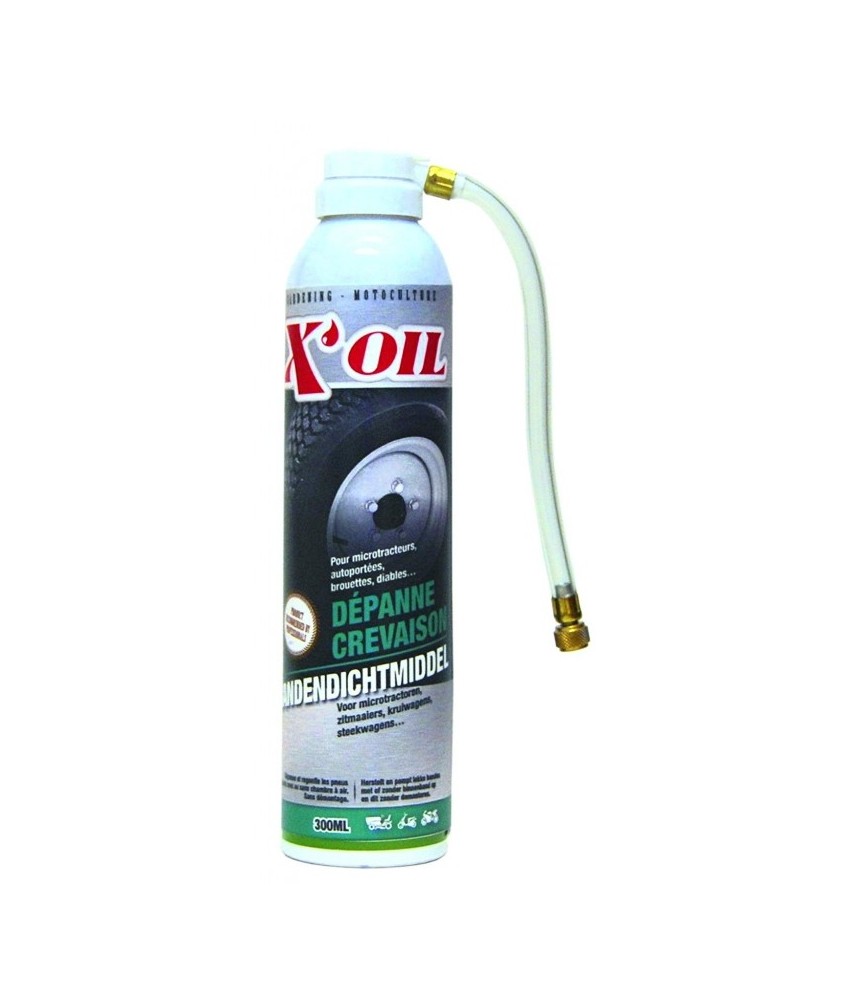 Dépanne crevaison pour microtracteur, auto-portée, brouette, remorque - 300 ml - X'OIL Dépanne crevaison pour microtracteur, auto-portée, brouette, remorque - 300 ml - X'OIL