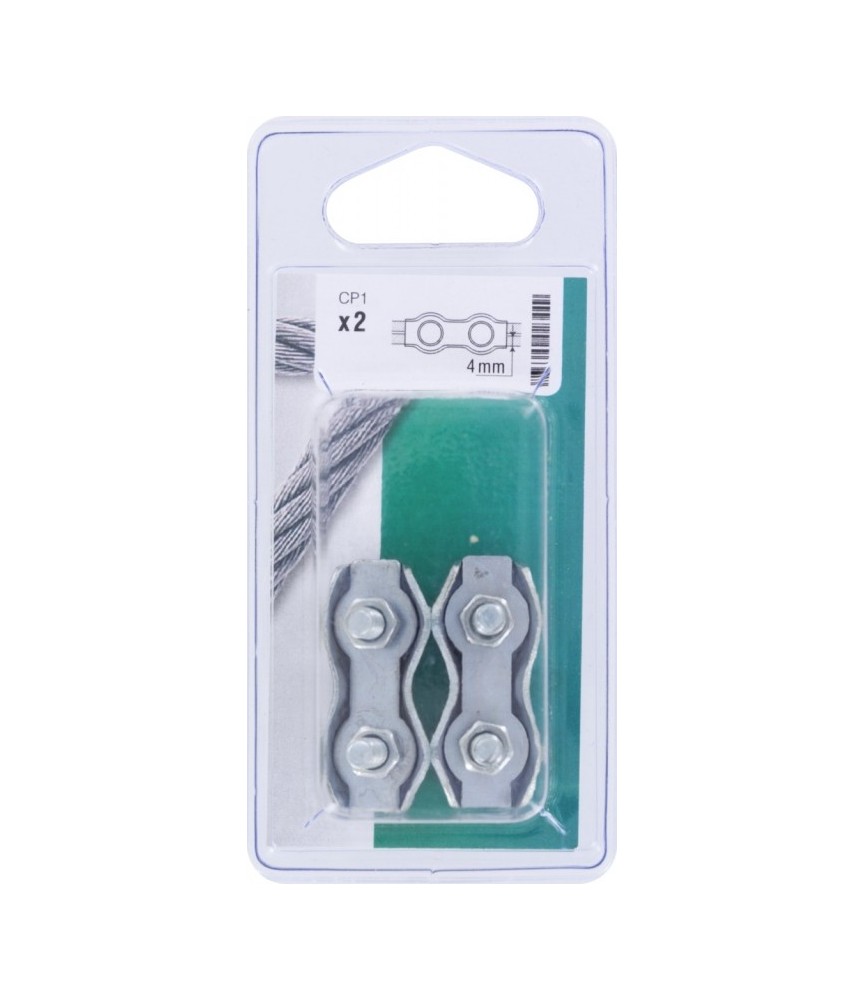 Serre-câble plat 2 boulons - Acier zingué - 4 mm - Lot de 2 Serre-câble plat 2 boulons - Acier zingué - 4 mm - Lot de 2