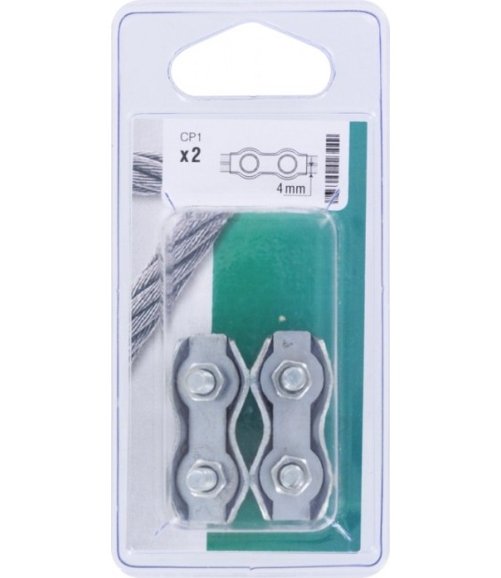 Serre-câble plat 2 boulons - Acier zingué - 4 mm - Lot de 2