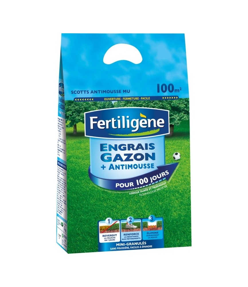Engrais pour gazon + antimousse - Longue durée - 4 Kg - FERTILIGENE
