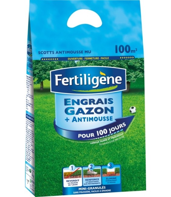 Engrais pour gazon + antimousse - Longue durée - 4 Kg - FERTILIGENE