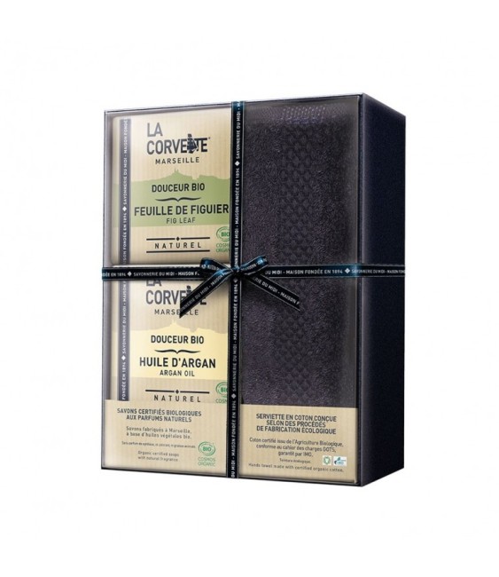 Coffret Bain Douceur Bio - Savons et une serviette - LA CORVETTE