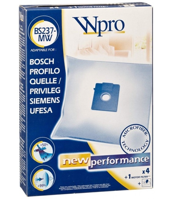 4 Sacs Aspirateur en micro-fibre + 1 filtre moteur - BBS237-MW - WPRO
