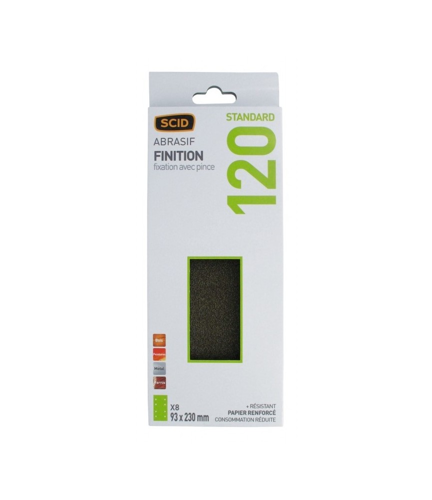 Patin abrasif avec fixation pince 93 x 230 mm - 8 trous - Grain 120 - SCID