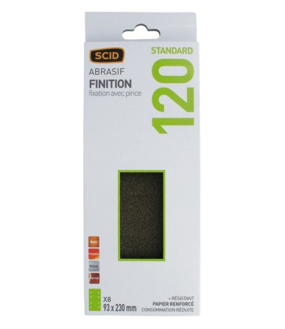 Patin abrasif avec fixation pince 93 x 230 mm - 8 trous - Grain 120 - SCID