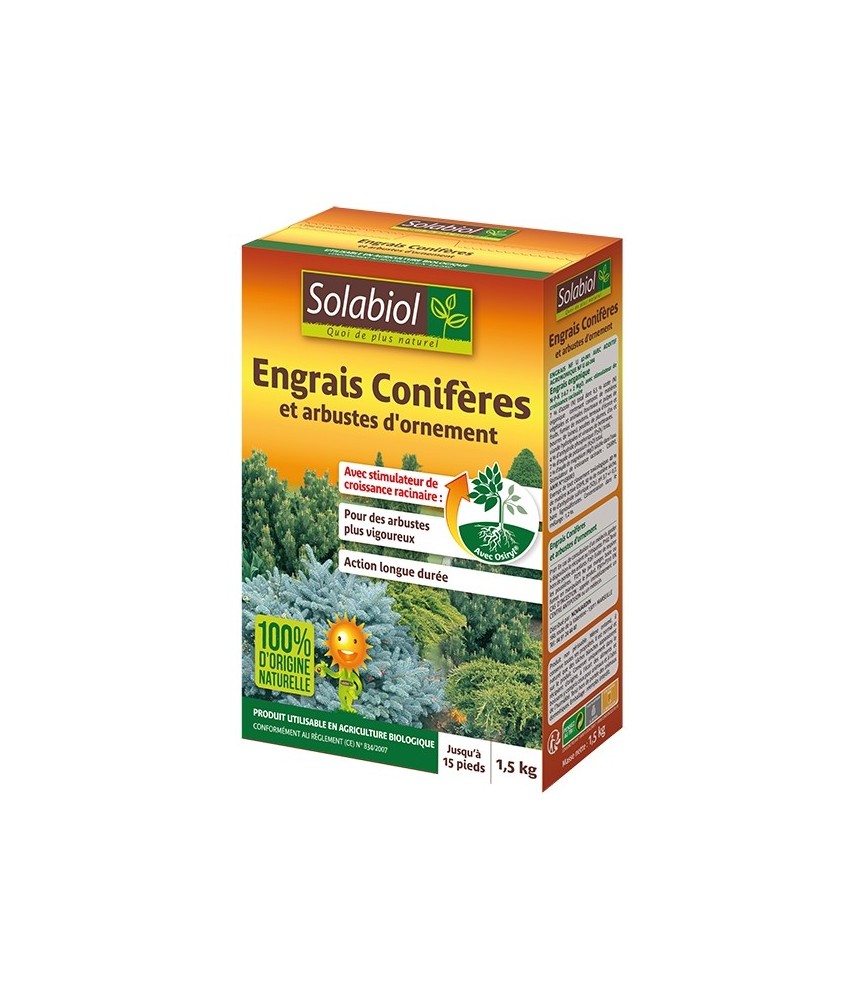 Engrais Conifères et arbustes d'ornement - 1.5 Kg - SOLABIOL Engrais Conifères et arbustes d'ornement - 1.5 Kg - SOLABIOL