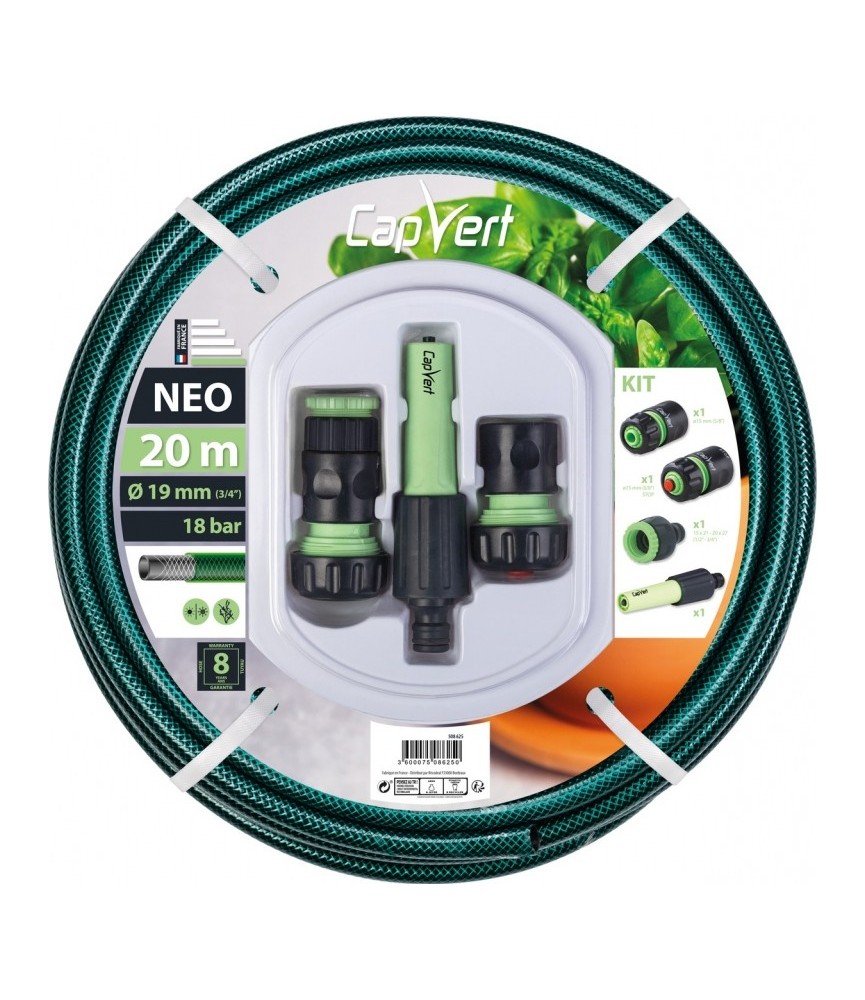 Batterie tuyau d'arrosage Neo 3 couches + raccords - 19 x 20 M - CAP VERT