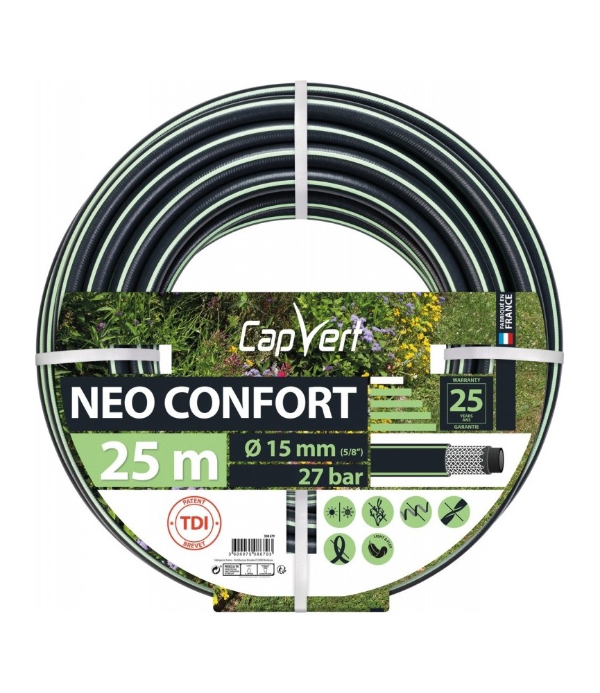Tuyau d'arrosage Neo confort - 5 couches - 15 x 25 M - CAP VERT Tuyau d'arrosage Neo confort - 5 couches - 15 x 25 M - CAP VERT