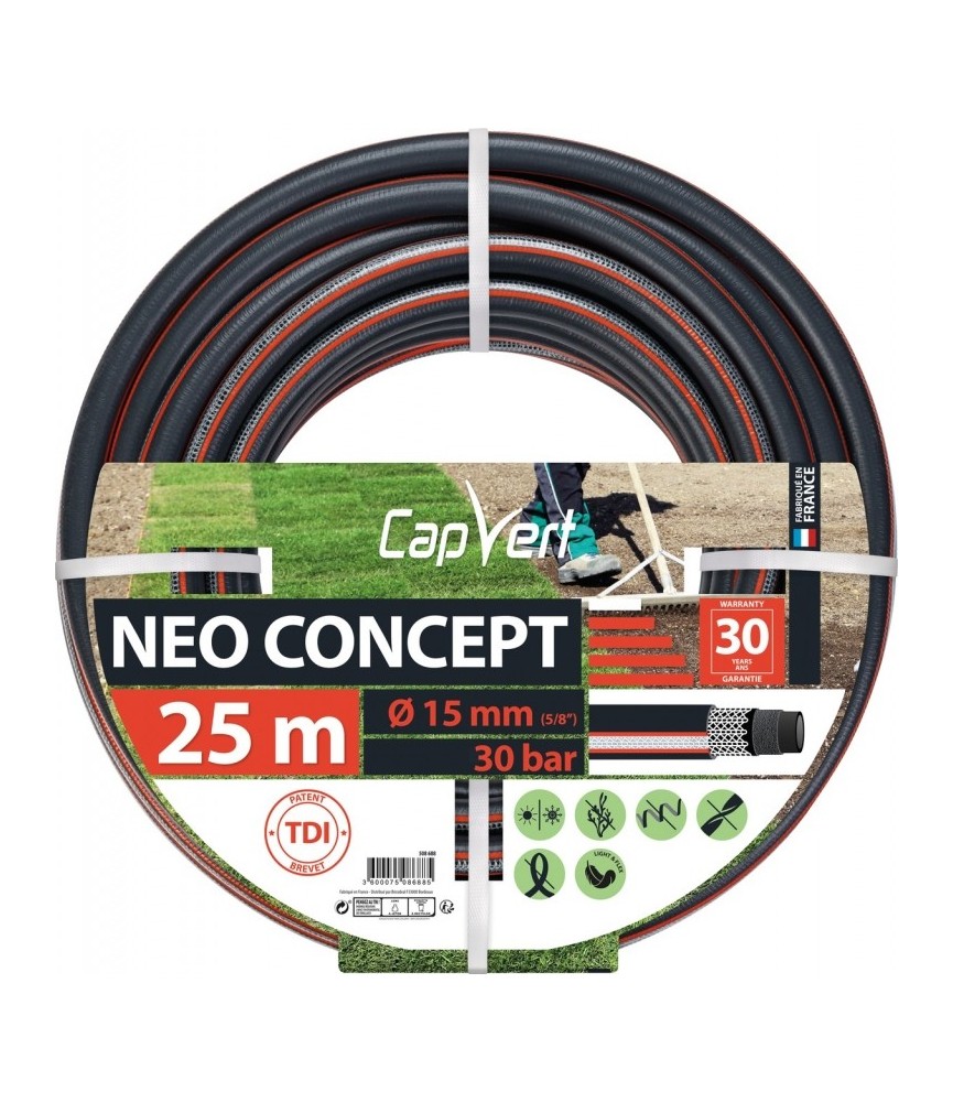 Tuyau d'arrosage Neo concept - 6 couches - 15 x 25 M - CAP VERT Tuyau d'arrosage Neo concept - 6 couches - 15 x 25 M - CAP VERT