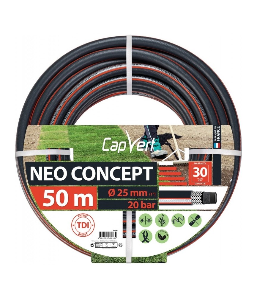 Tuyau d'arrosage Neo concept - 6 couches - 25 x 50 M - CAP VERT