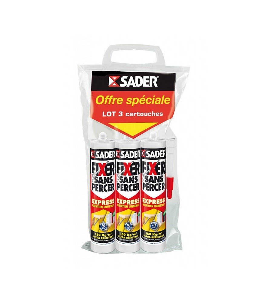 Colle de fixation rapide et résistante - Fixer sans percer Express - Lot de 3 cartouches de 310 ml - SADER