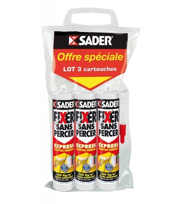 Colle de fixation rapide et résistante - Fixer sans percer Express - Lot de 3 cartouches de 310 ml - SADER
