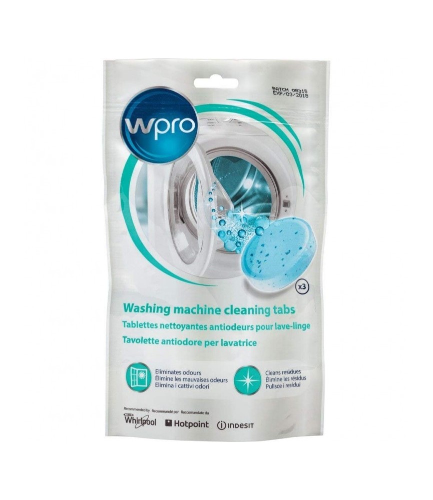 Tablettes nettoyantes anti-odeurs pour lave-linge - 3 tablettes - WPRO Tablettes nettoyantes anti-odeurs pour lave-linge - 3 tablettes - WPRO