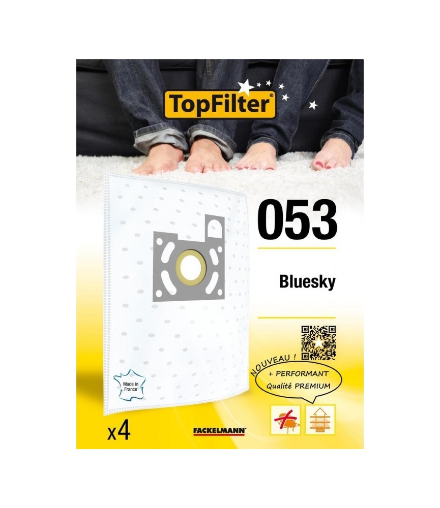 4 Sacs Aspirateur Premium - Bluesky - Model 053 - TOPFILTER 4 Sacs Aspirateur Premium - Bluesky - Model 053 - TOPFILTER