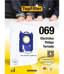 4 Sacs Aspirateur Premium - Electrolux Philips Tornado - Model 069 - TOPFILTER