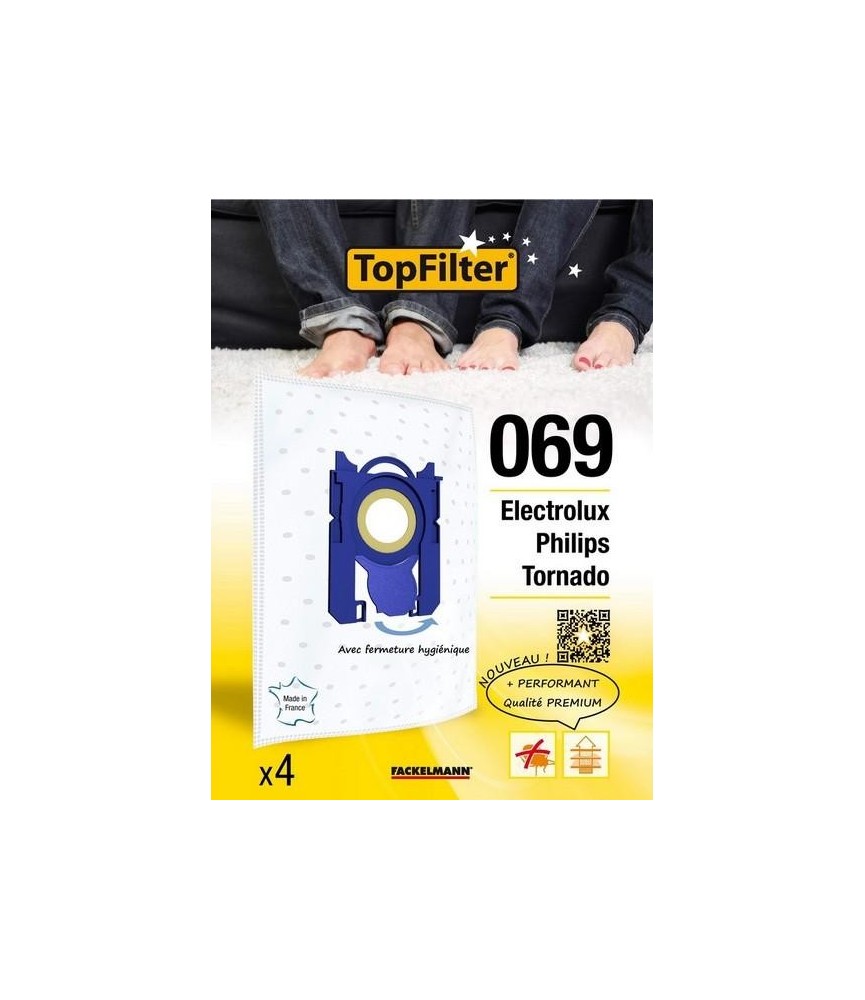 4 Sacs Aspirateur Premium - Electrolux Philips Tornado - Model 069 - TOPFILTER 4 Sacs Aspirateur Premium - Electrolux Philips Tornado - Model 069 - TOPFILTER