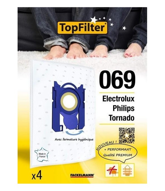 4 Sacs Aspirateur Premium - Electrolux Philips Tornado - Model 069 - TOPFILTER